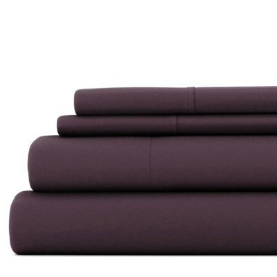 4-Piece Purple Solid Microfiber California King Sheet Set-image
