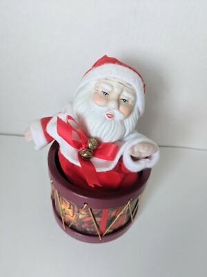 Vintage Santa Animated Music Box Brahms Lullaby Wind Up Moving Christmas Holiday-image