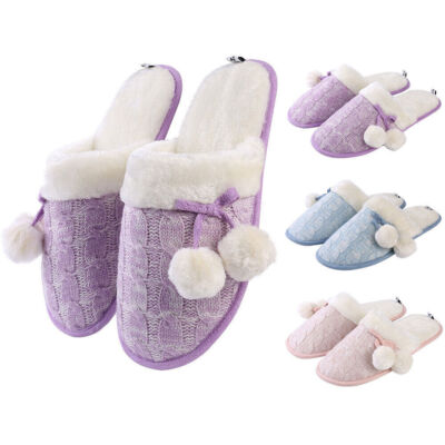Aerusi Women Winter Warm Non-Slip Slippers Memory Foam House Shoes With Pompoms-image
