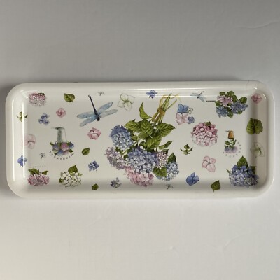 Vintage Serving Tray  Hydrangea 15” X 6” Italy Design Imports Melamine Dragonfly-image