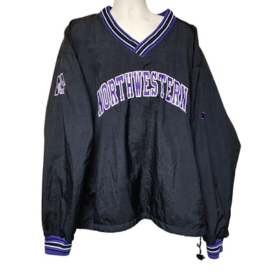 Vintage 90s Champion Northwestern Wildcats Pullover Wind Jacket Black Mens XXL-image