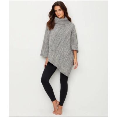Marled Gray One Size Turtleneck Soft Stretchy Cozy Sweater Poncho BAREFOOT DREAM-image