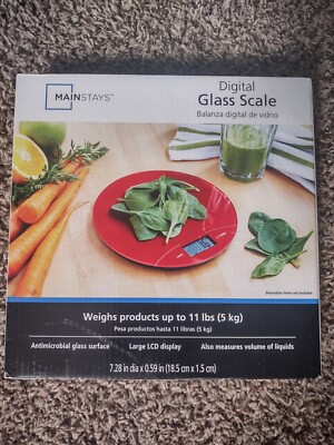 Mainstays Red Round Digital Glass Scale Weighs Up to 11 Lbs with LCD Display-image