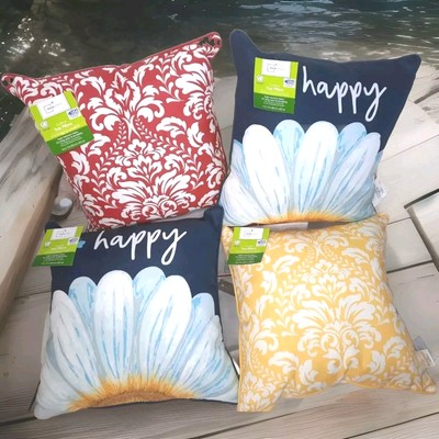 4 Mainstay Pillows Outdoor Indoor Happy Blue Yellow Red New with Tags-image