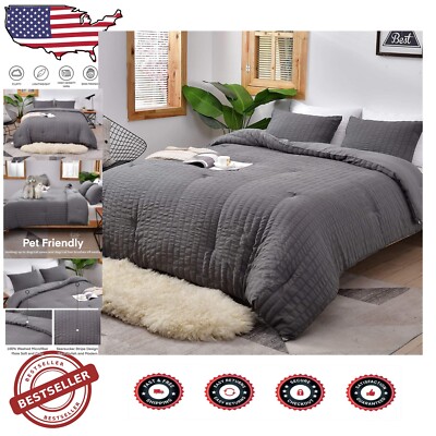 Soft & Lightweight California King Seersucker Comforter Set with Pillowcases-image