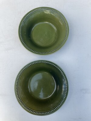 (2) PIER 1 'Spice Route' 8” Soup/Cereal Bowl: Beaded Rim; Jade Green-image