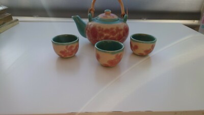 Vintage Pier 1 Imports Handpainted Tea Set With Cherry Blossom Designs-image