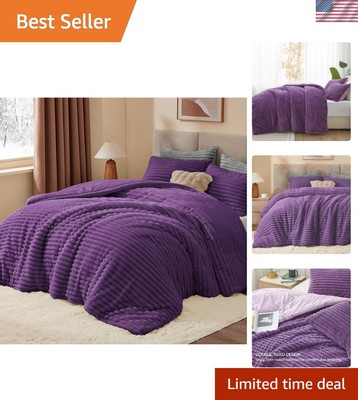 Luxury Fleece King Comforter Set - Super Soft Purple Bedding for Cozy Winter-image