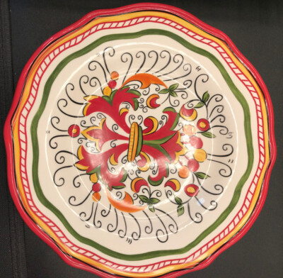 Pier 1 Imports Salad Plate, Montecello Design, Red,Yellow,Green Colors-image