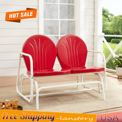 Outdoor Steel Glider Loveseat Patio Rocking Bench 2-Person Double Chair Seat US-image