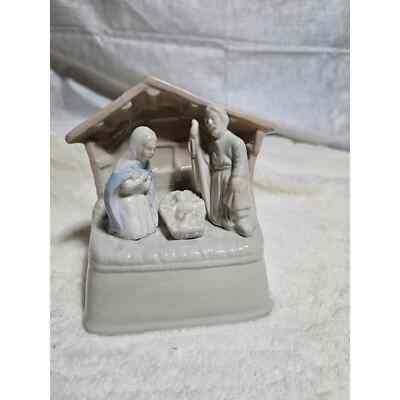 Vintage Ceramic Holy Family Nativity Scene Wind Up Music Box 5.5