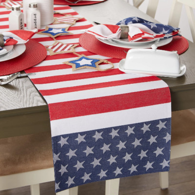 Patriotic 4th of July Stars & Stripes Jacquard Table Runner-image