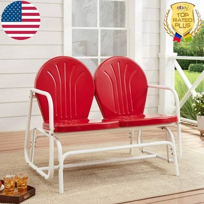 Retro Outdoor Steel Glider Loveseat Porches Yards Garden Furniture 600 lbs New-image