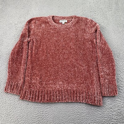 Orvis Chenille Knit Sweater Womens Medium Pink Long Sleeve Pullover Comfy Soft-image