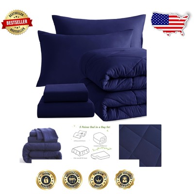 Twin Comforter Set in Navy - 5 Piece Soft Bedding Set for -Round Comfort-image
