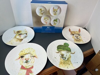 4 - Pier 1 Imports Earthenware Alpaca Llama Salad Dessert Plates NEW in Box-image