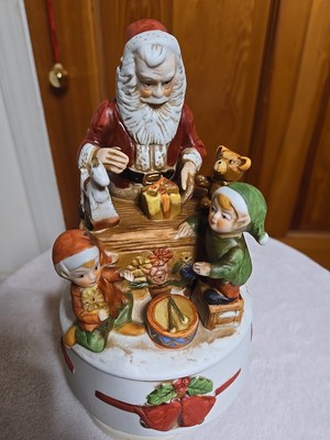 Vintage Santa Worksop With Elves Toys Wind Up Rotating With Plays Christmas Tune-image