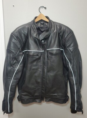 VINTAGE Leather KING 3M Scotchlite Motorcycle Jacket XXL German Genuine Leather-image