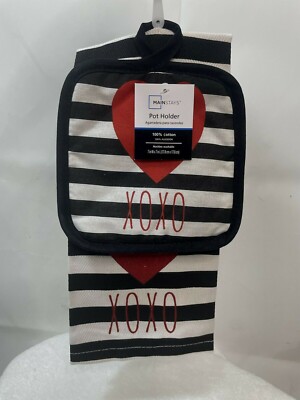 Mainstays Quilted Pot Holder & Kitchen Towel Black White & Red Set Of 2-image