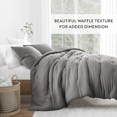 Waffle Textured 3-Piece Comforter Set: All-Season Down-Luxury Bedding-image