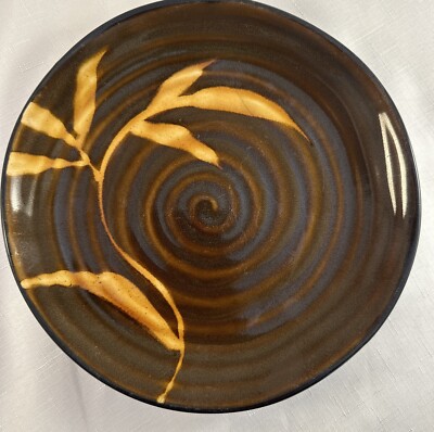 Pier 1 Dakara Swirl Hand Painted 8 5/8” Bamboo Design Salad Plate-image