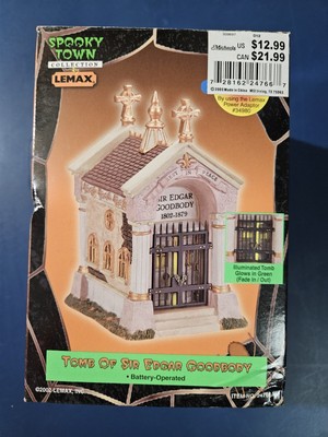 Lemax Spooky Town Tomb Of Sir Edgar Goodbody House 2002 Lights Halloween BOX-image