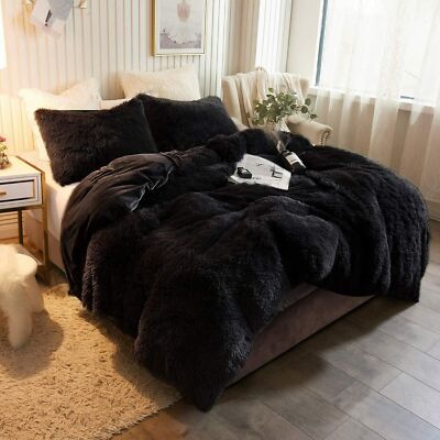 NEW! ~ COZY ULTRA SOFT & PLUSH LUXURIOUS BLACK GREY FUR COMFORTER BLANKET  ~-image