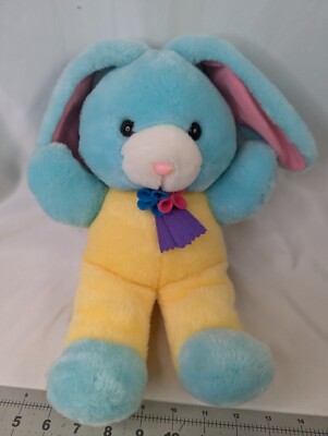 Bunny Rabbit Plush Blue Yellow 13 Inch Dan Dee Imports 1988 Stuffed Animal Toy-image