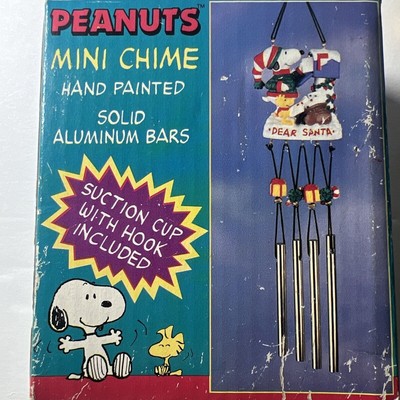 Vintage Peanuts Snoopy & Woodstock Christmas Mini Wind Chime Hand Painted 1996-image