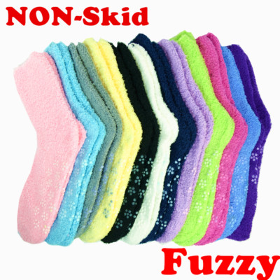 For Women 6 Pairs Soft Winter Non-Skid Cozy Fuzzy Solid Slipper Socks 9-11  -image