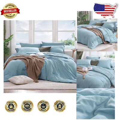All-Season Soft Blue King Comforter Set with Sheets and Pillow Cases - 7 Pieces-image