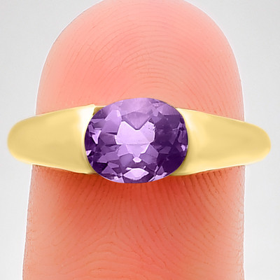 18K Gold Over Brass Natural Gemstones Oval Shape Ring s.5-8 RM1743 TGR1005-image