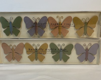 BUTTERFLY Napkin Rings Pier 1 Imports Set of 8 Hand Painted Metal-image