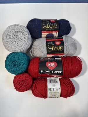 Metallic sparkle acrylic yarn Grey Red Blue  crochet knitting lot 5 Party-image