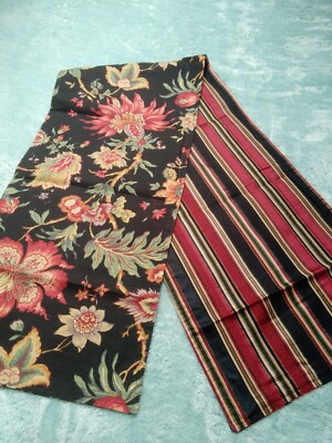 Pier One Table Runner Black Floral design reversible stripe 64x 14-image