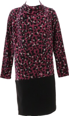 Soft Cozy Fleece Drape Front Wrap Colorblock Hem Dark Wine Animal M NWOT (347)-image