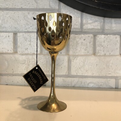 Vintage Brass Candle Holder 8” Goblet Cup Pedestal India Heygill Imports Taper-image