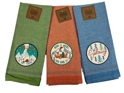 Design Imports DII Camping Adventure Exploring Embellished Dishtowel Set of 3-image