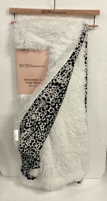 BCBGeneration Shag Reverse to Plush Throw White Leopard Blanket Silky-Soft 50x60-image