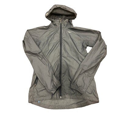 Vintage Y2K Nike Women’s Running Grid Hooded Windbreaker Zip Jacket Grey Sz Smal-image