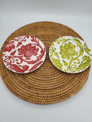 Pier 1 Imports Salad Plates Set of 2 Ceramic Earthenware Red Green Floral Xmas-image