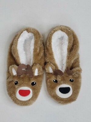 Faceplant Dreams Footsie Reindeer Slippers Holiday Motif Size Large Soft Cozy-image