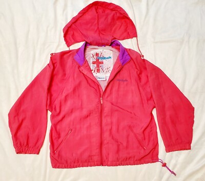 VTG Reebok Full Zip Neon Pink 90s Lightweight Windbreaker With Hood Large-image
