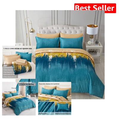 Elegant 7-Piece Teal Comforter Bedding Set - Cozy Microfiber for Dreamy Nights-image