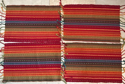 Pier 1 Imports PLACEMATS Red/Orange Fiesta Stripe Multicolor Fringe SET OF 4-image