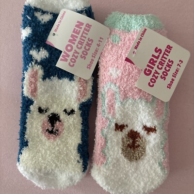 Womens (4-11) Girls (7-3) Twinsies Cozy Critter Socks Fuzzy Llama 🦙-image