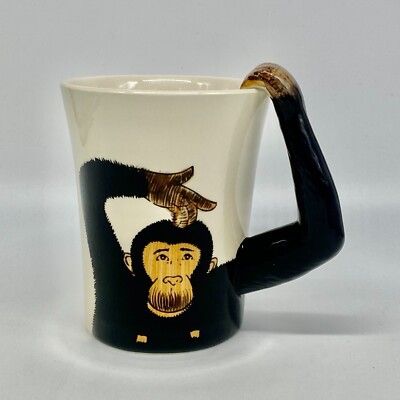 Pier 1 Imports Handpainted Chimpanzee Monkey Ape 16 Oz. Mug - 3D Arm Handle-image