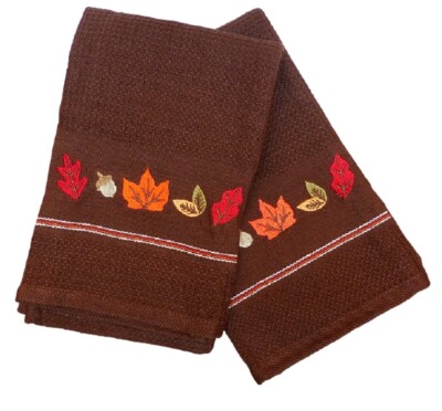 New Lot of 2 Dish TowelsDesign Imports Fall Autumn Leaves Thanksgiving -image