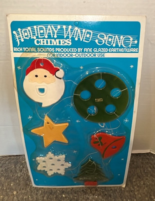 Vintage Holiday Wind Song Earthenware Chimes 1982 SNP Chicago Santa Star++ NOS-image