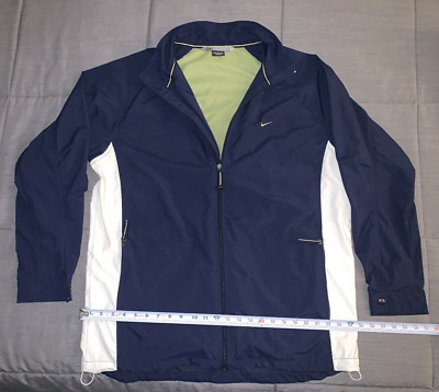 Vintage Y2k Nike Ful Zip Jacket Wind Breaker Navy Lime Green Spell Out Men's XL-image